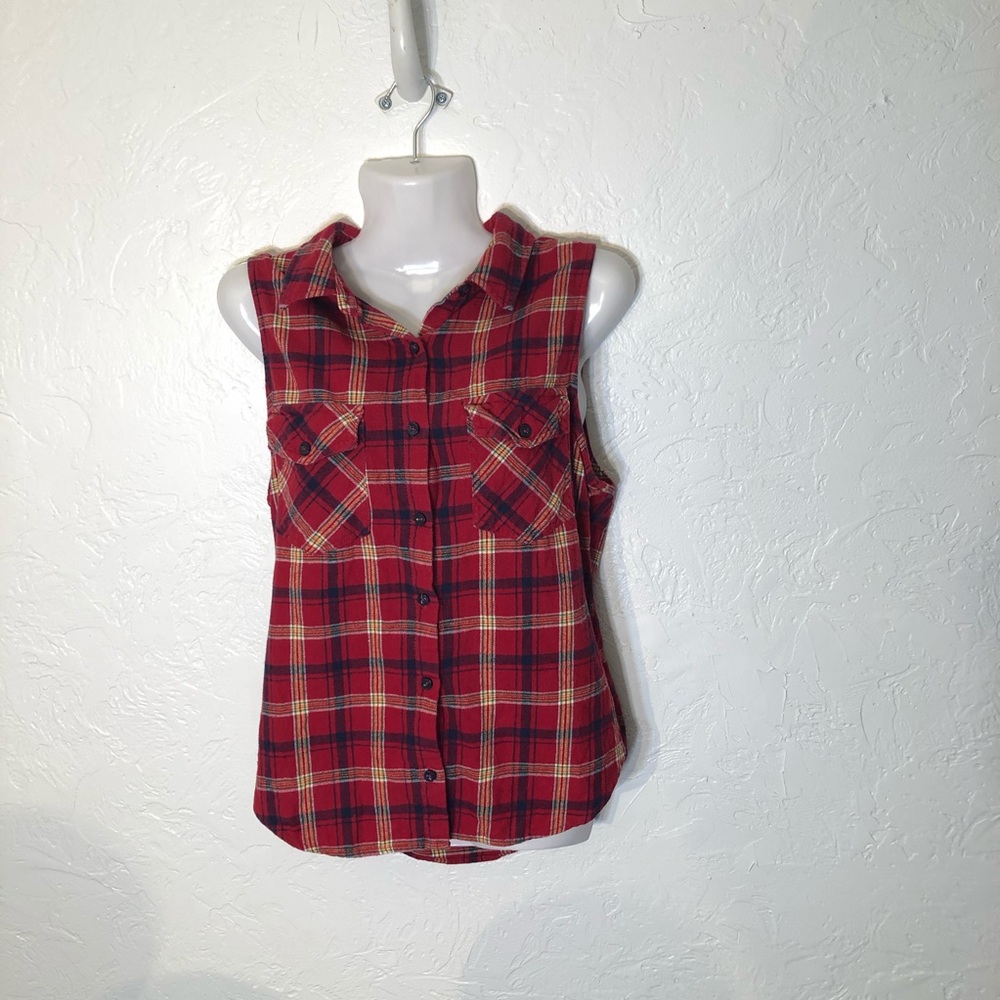 Forever21 Sleeveless Flannel Blouse, Size Medium
